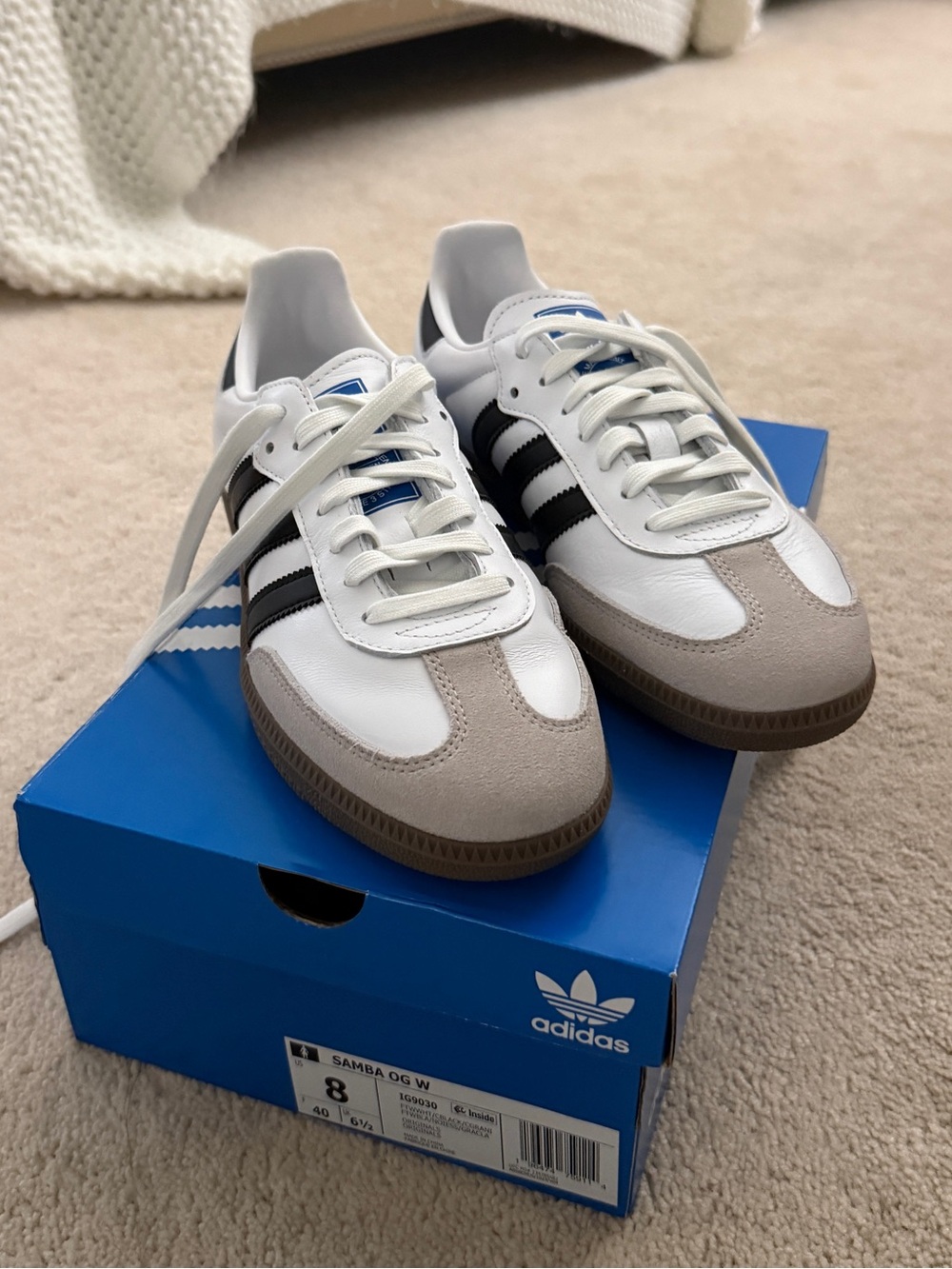 adidas Samba OG Women's White Black Sneakers with Gum Sole
